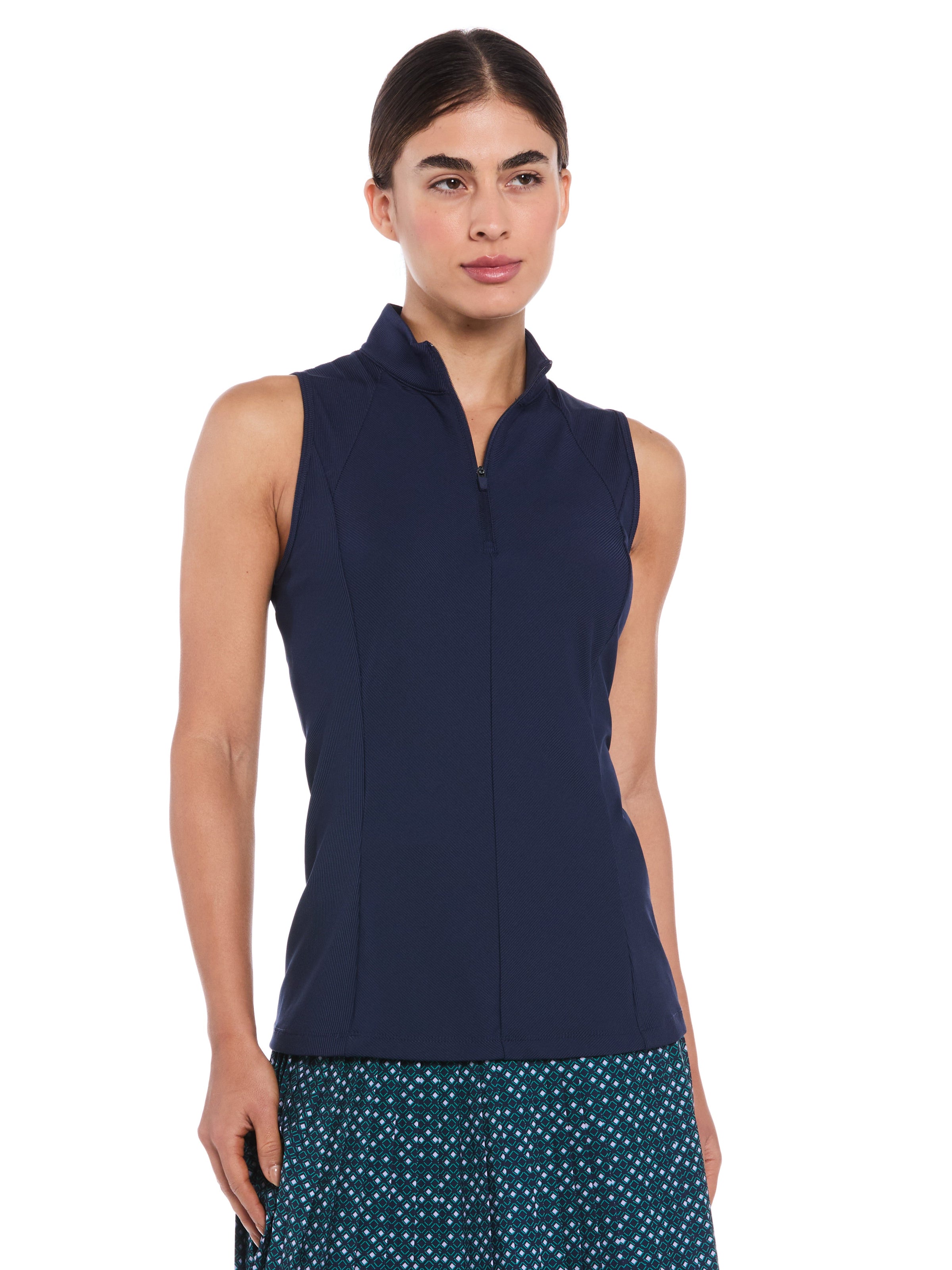 Womens Sleeveless Rib Print Shirt