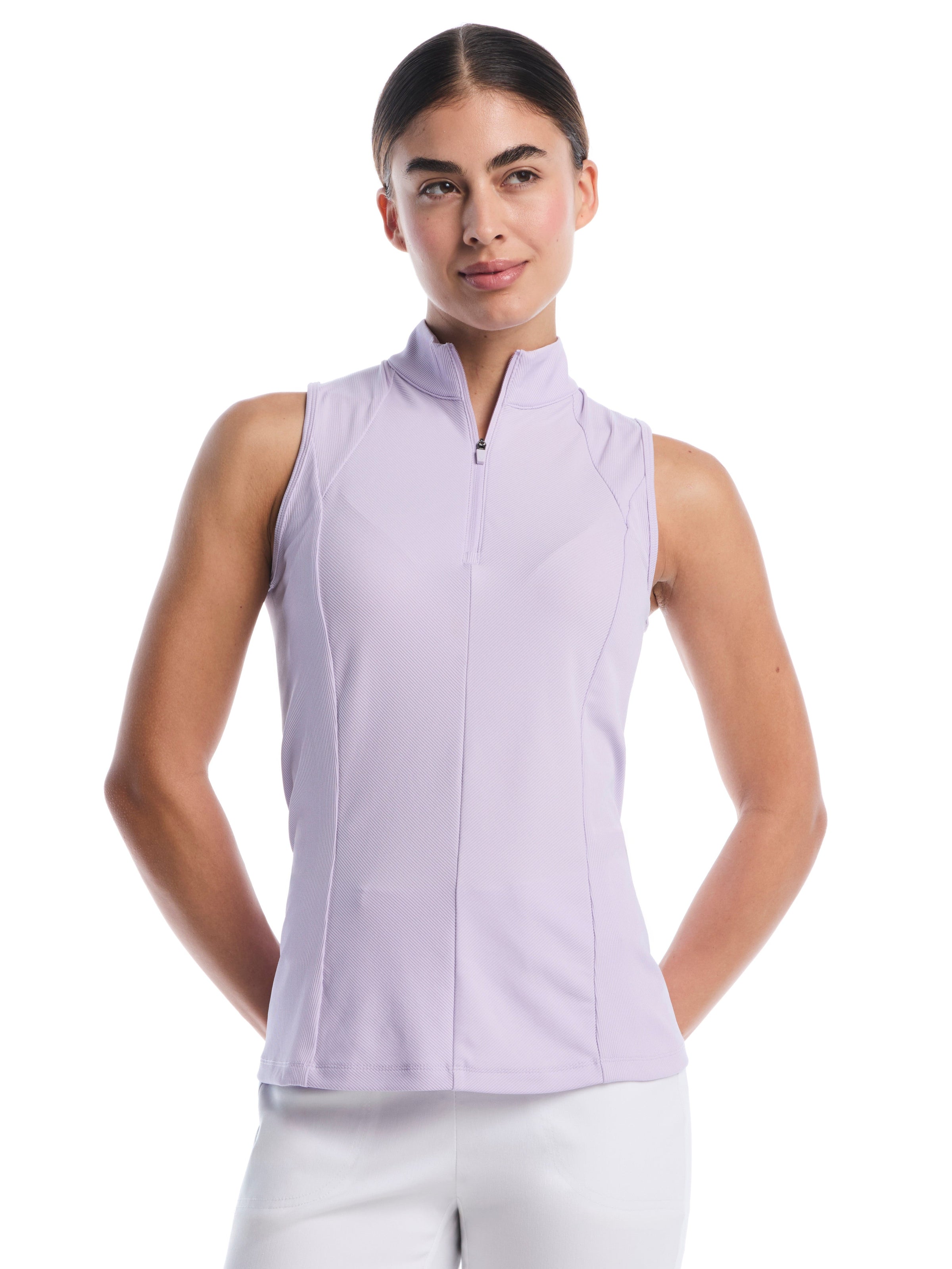 Womens Sleeveless Rib Print Shirt
