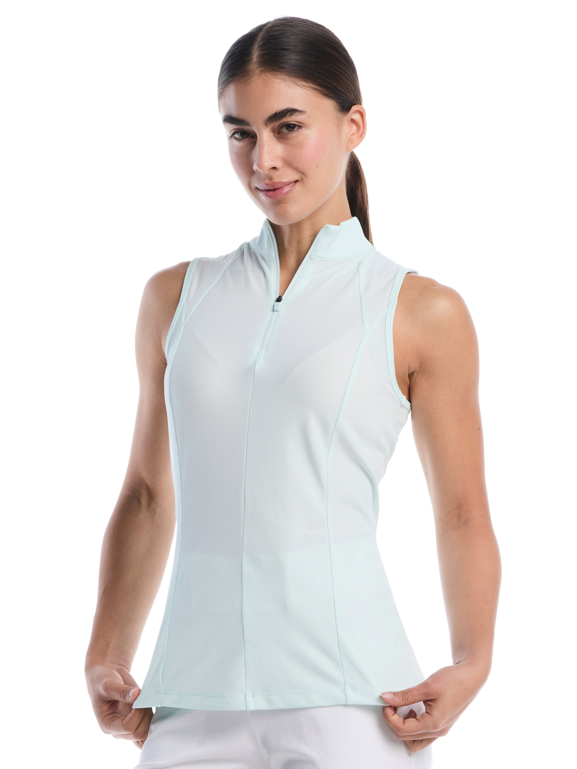 Womens Sleeveless Rib Print Shirt