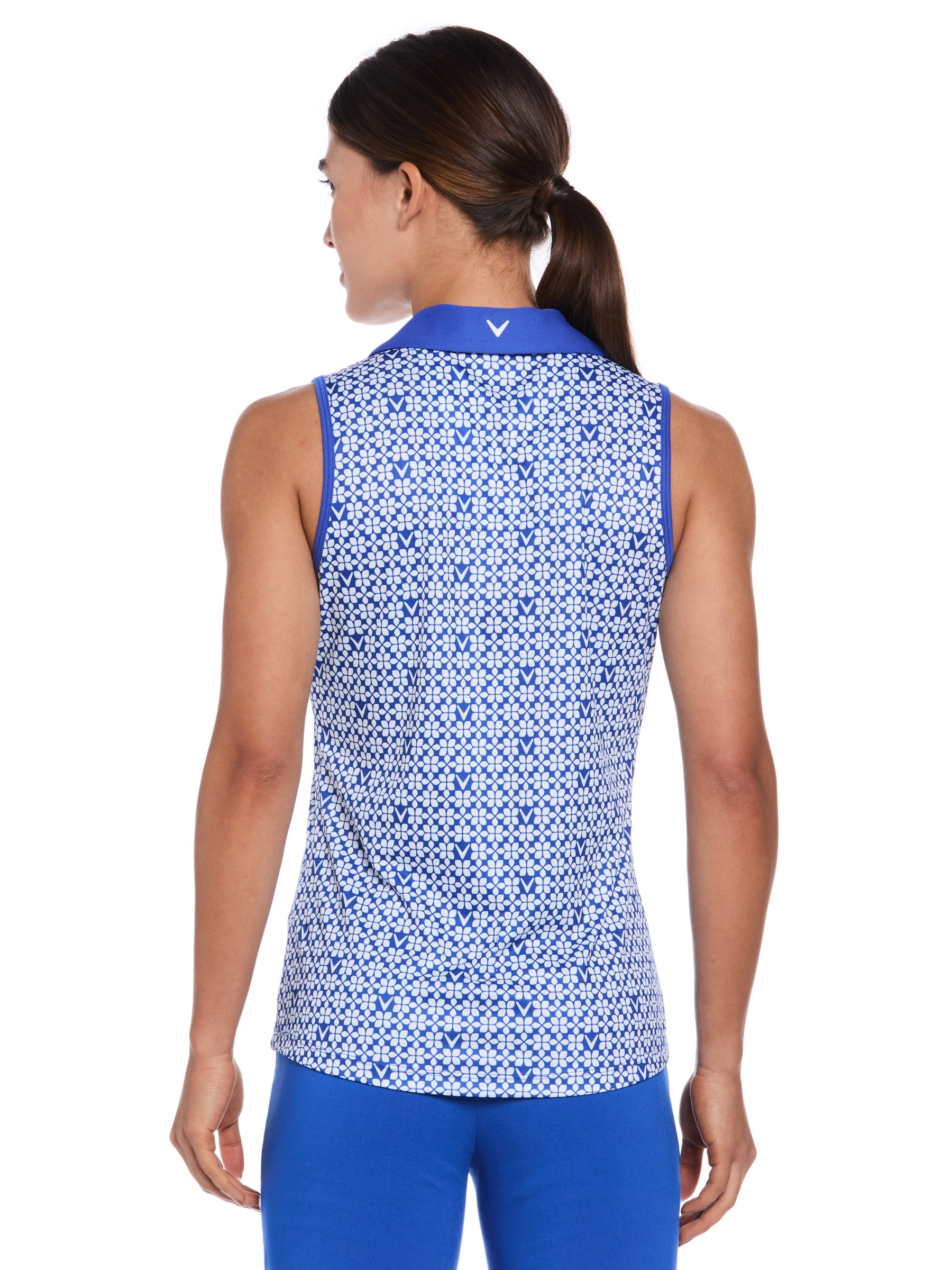 Womens Sleeveless Trademark Print Golf Polo