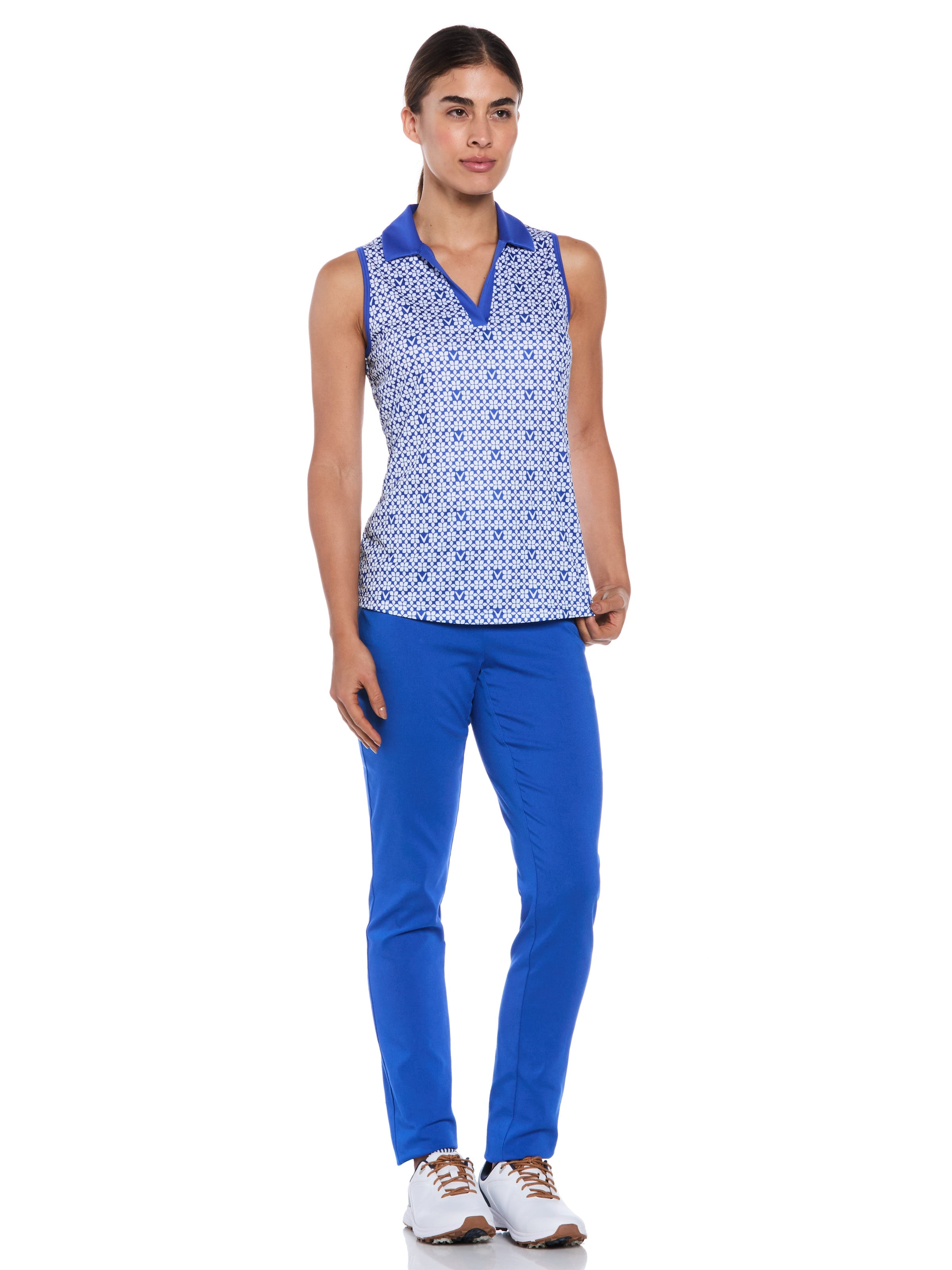 Womens Sleeveless Trademark Print Golf Polo