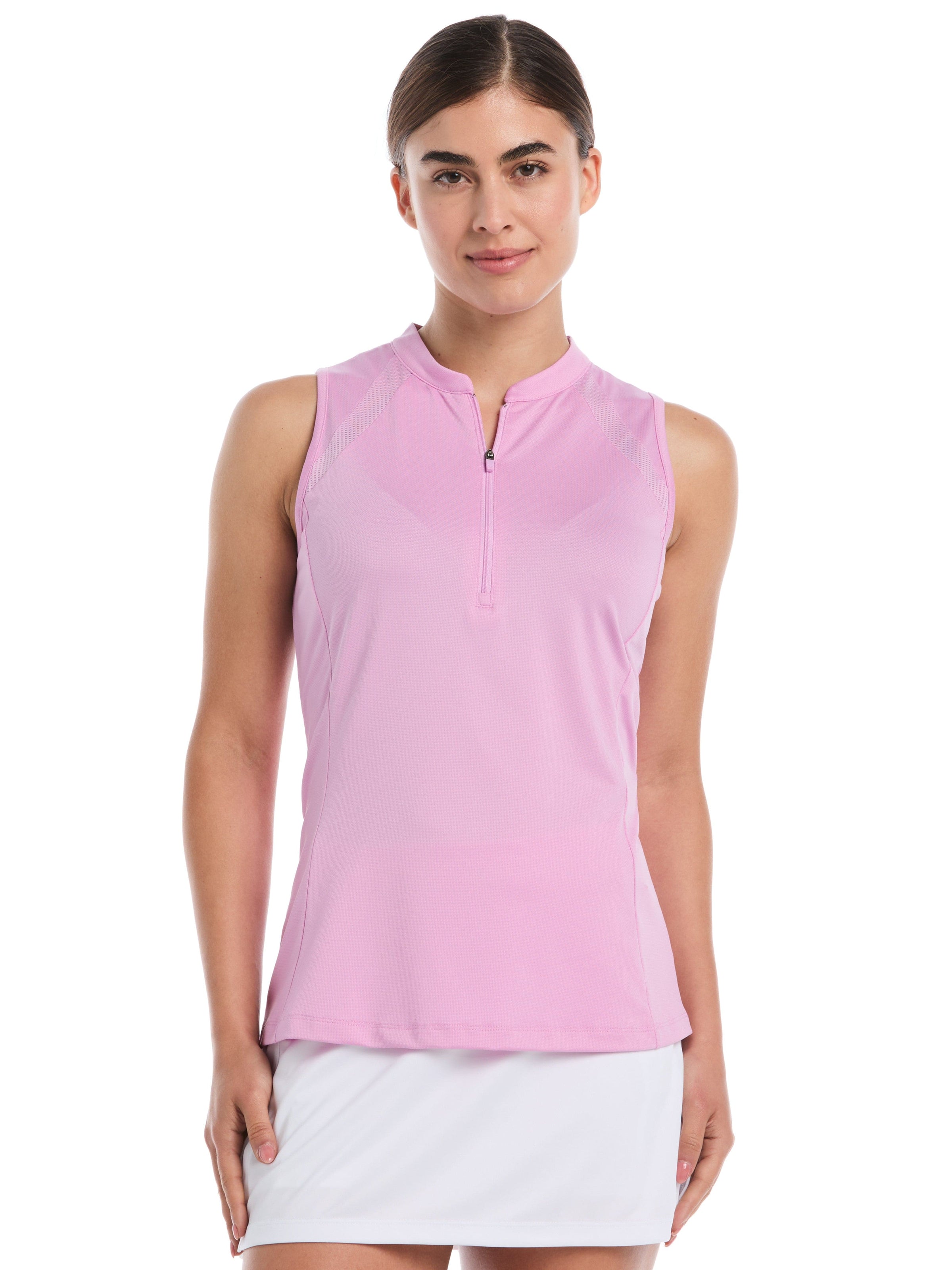Womens Sleeveless Zip Polo