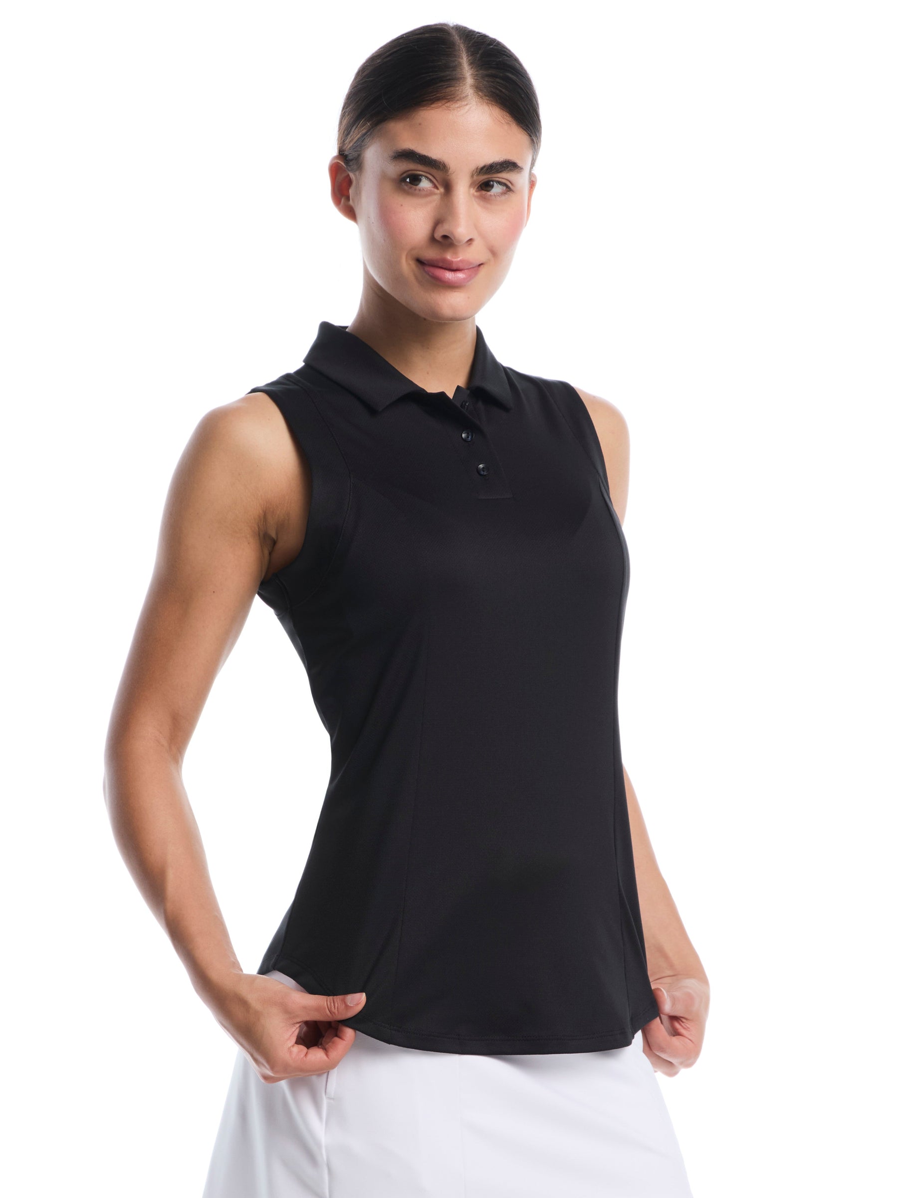 Womens Solid Sleeveless Golf Polo