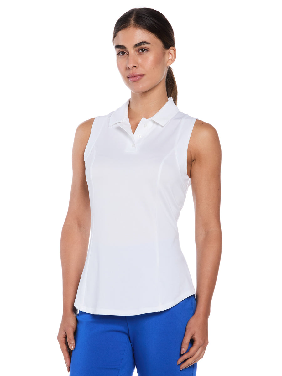 Womens Solid Sleeveless Golf Polo