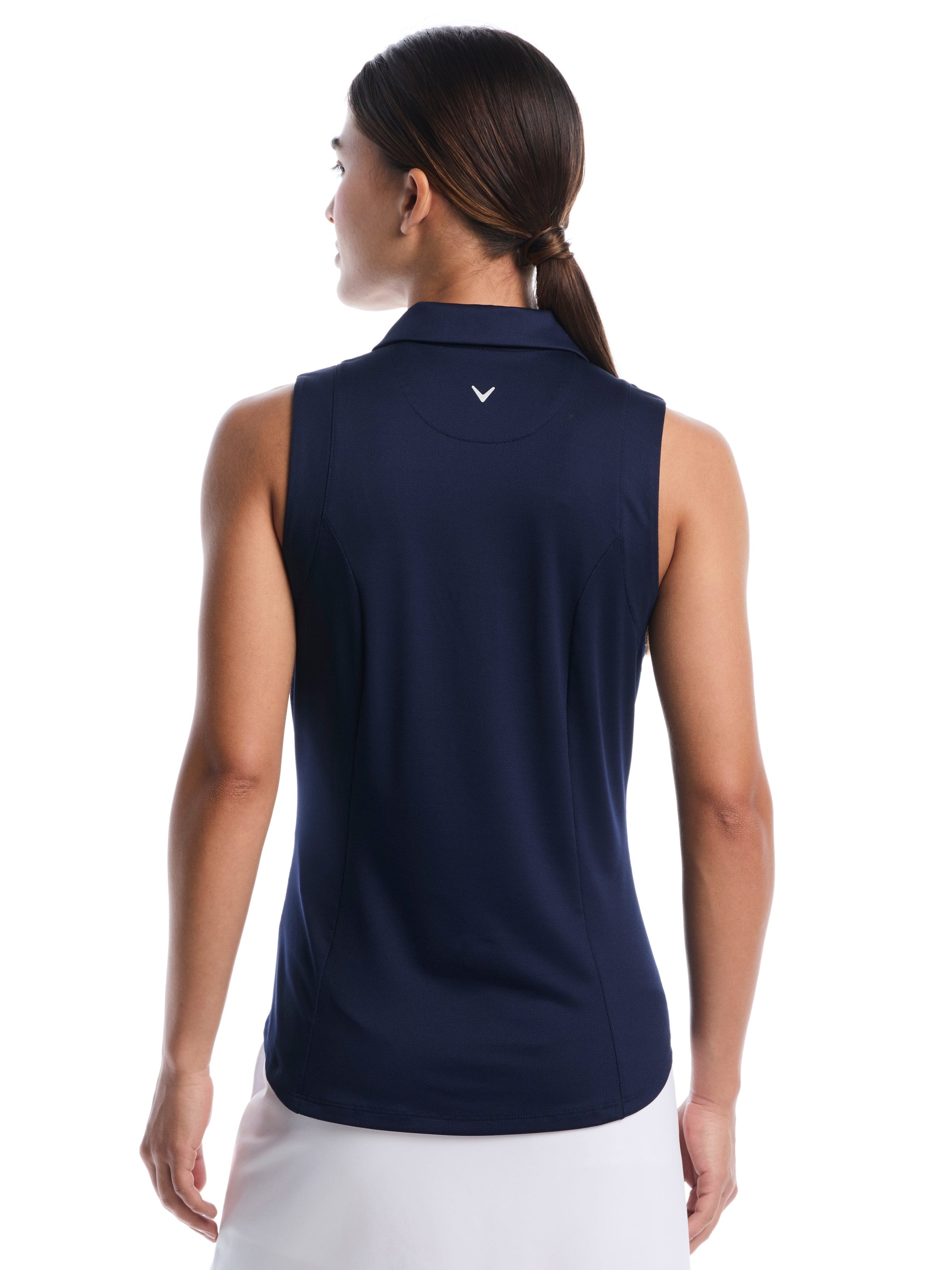 Womens Solid Sleeveless Golf Polo