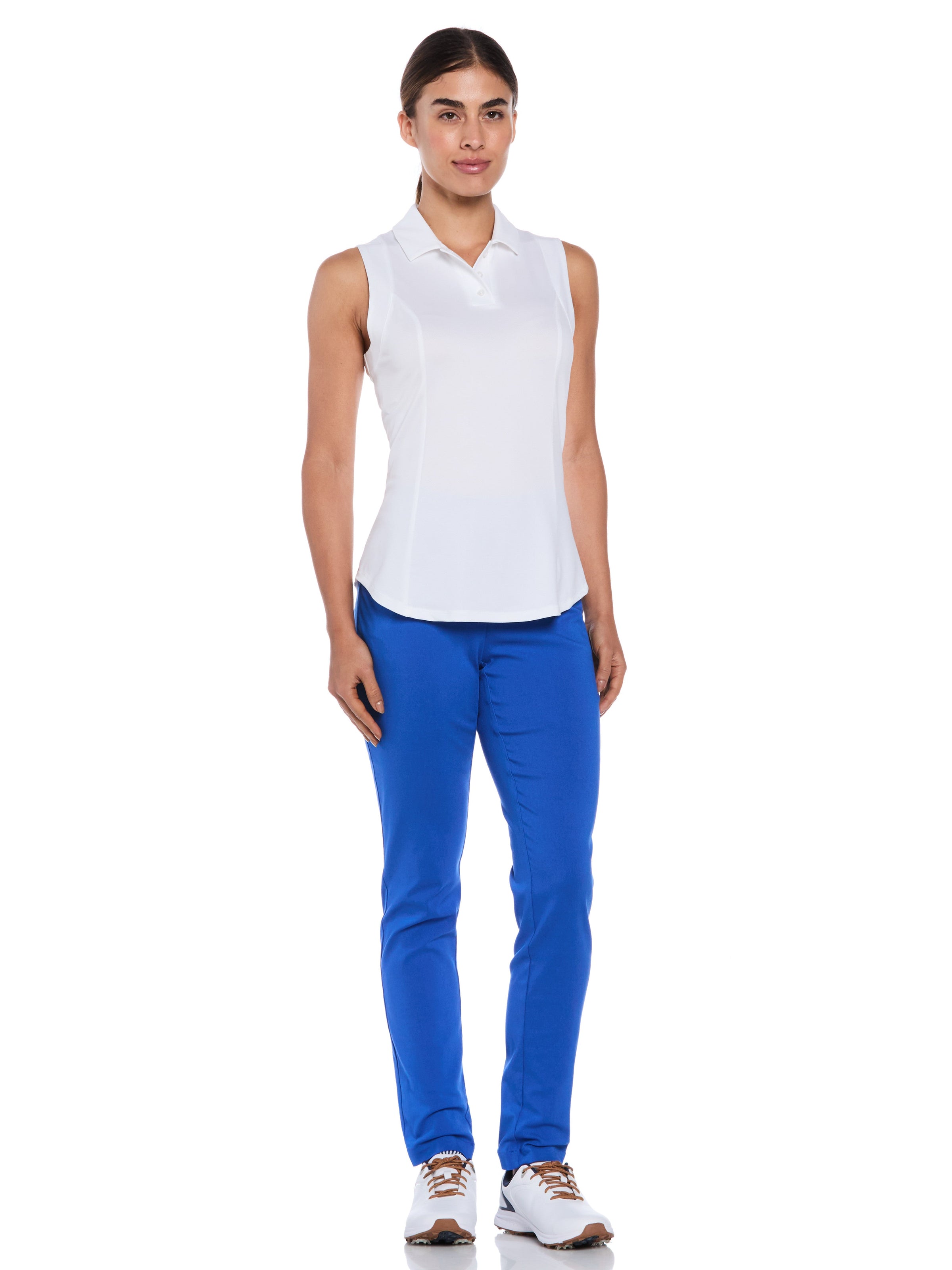 Womens Solid Sleeveless Golf Polo