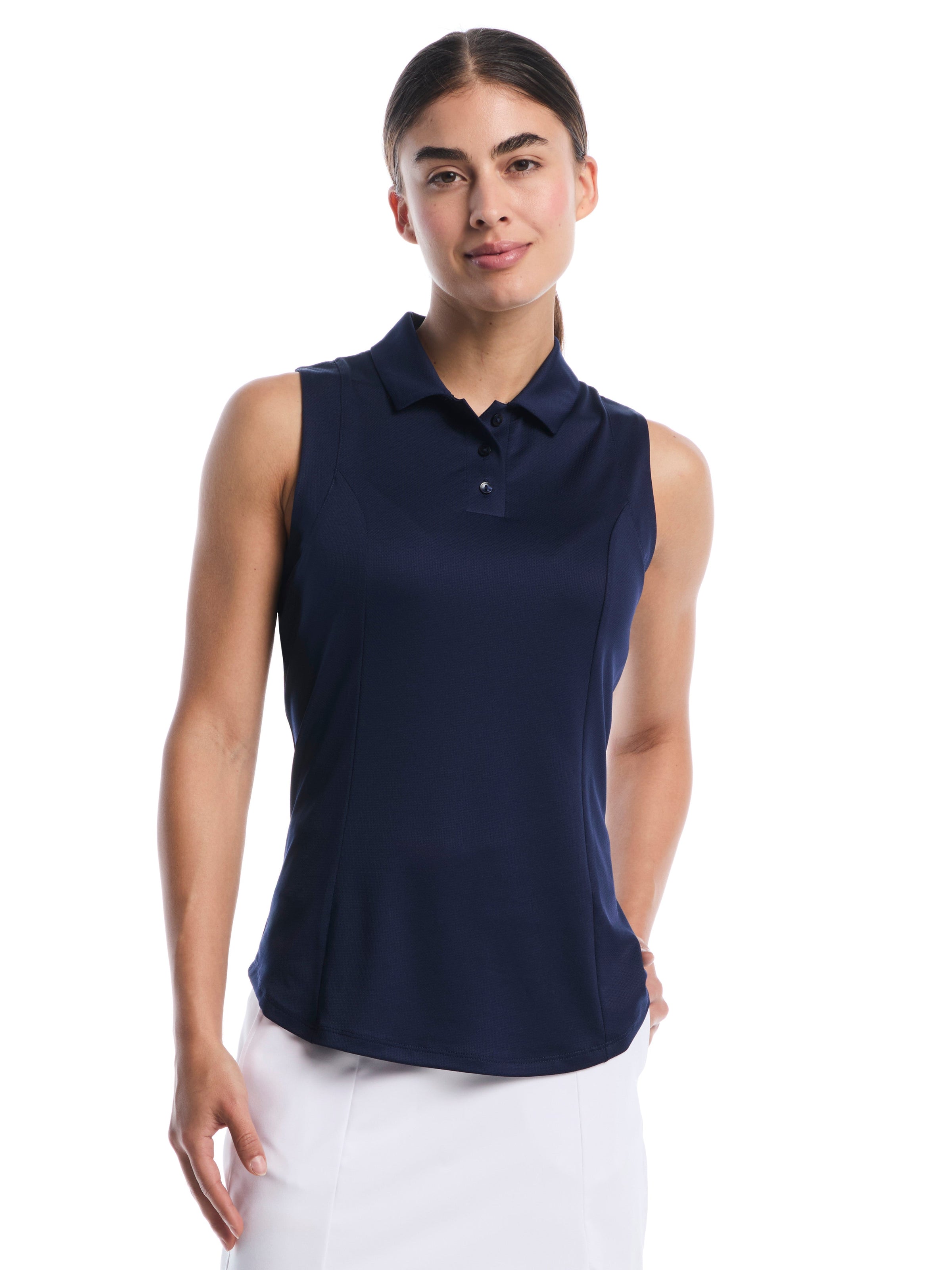 Womens Solid Sleeveless Golf Polo