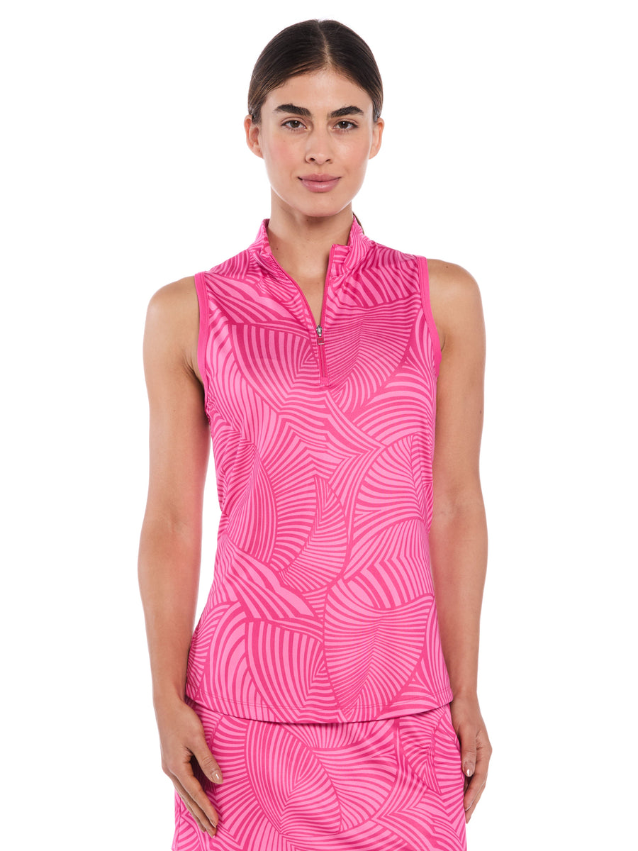 Womens Swirl Print Zip Golf Polo