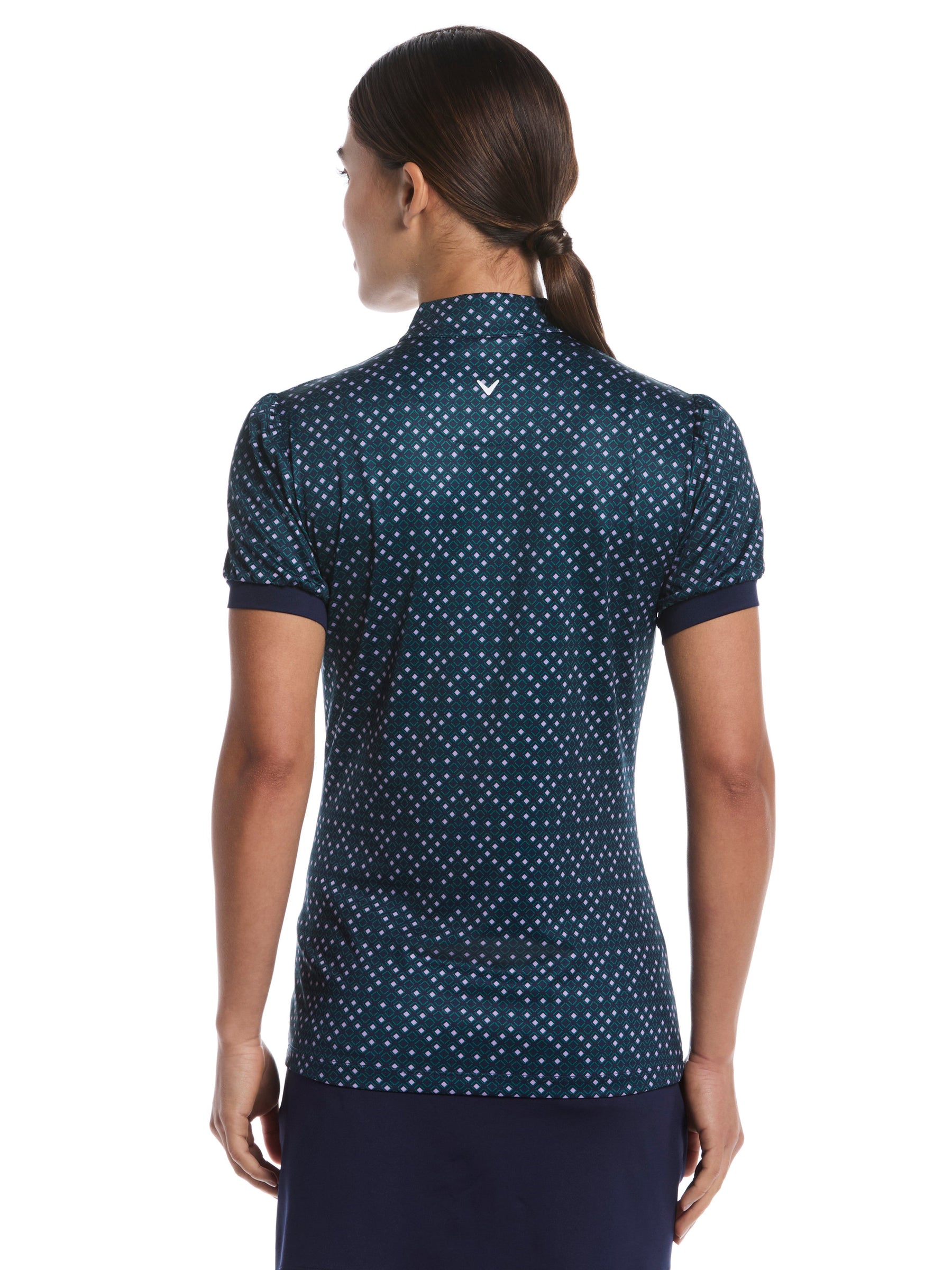 Womens Tab-Waist Relaxed Fit Puff Sleeve Polo