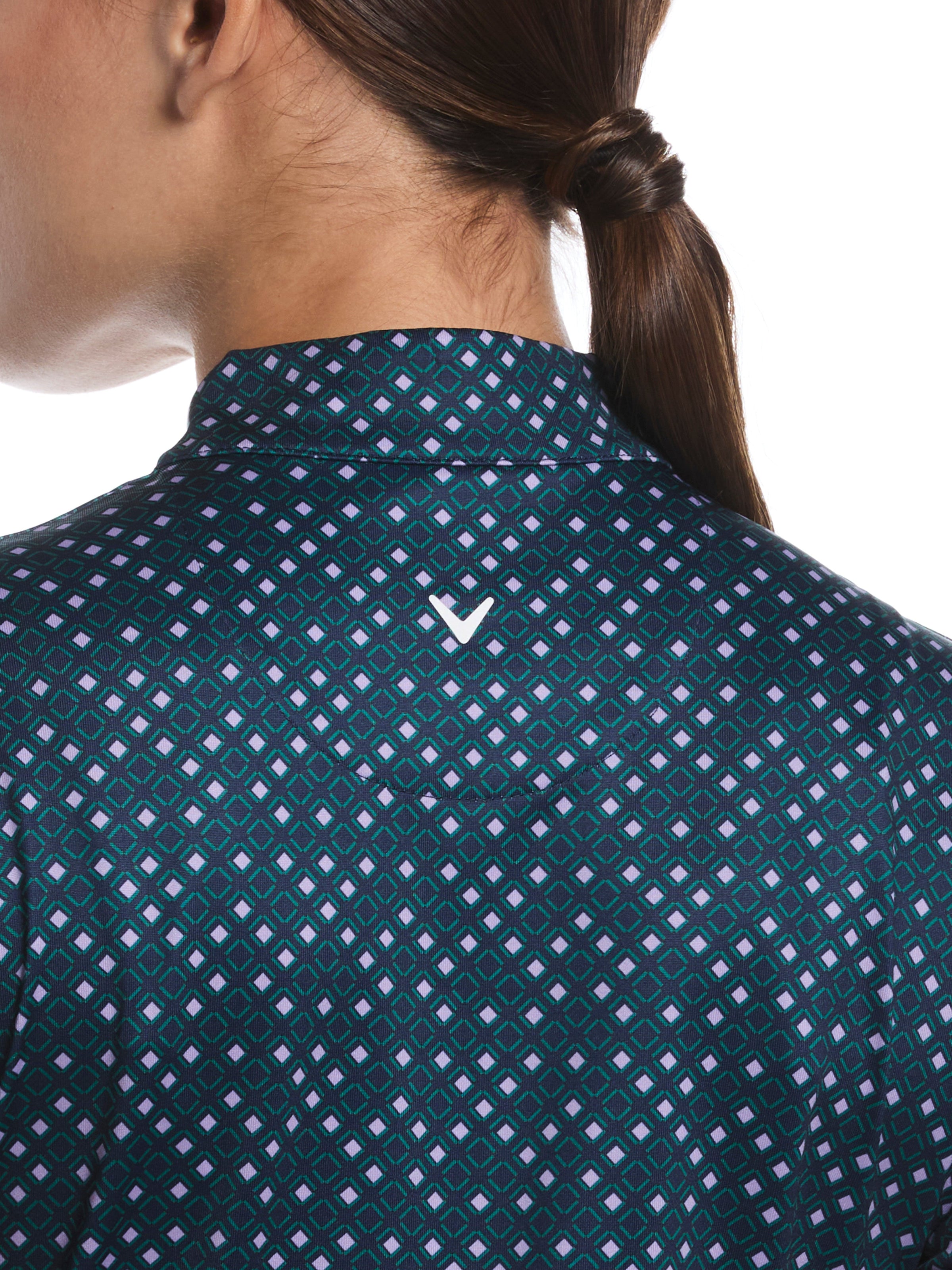 Womens Tab-Waist Relaxed Fit Puff Sleeve Polo