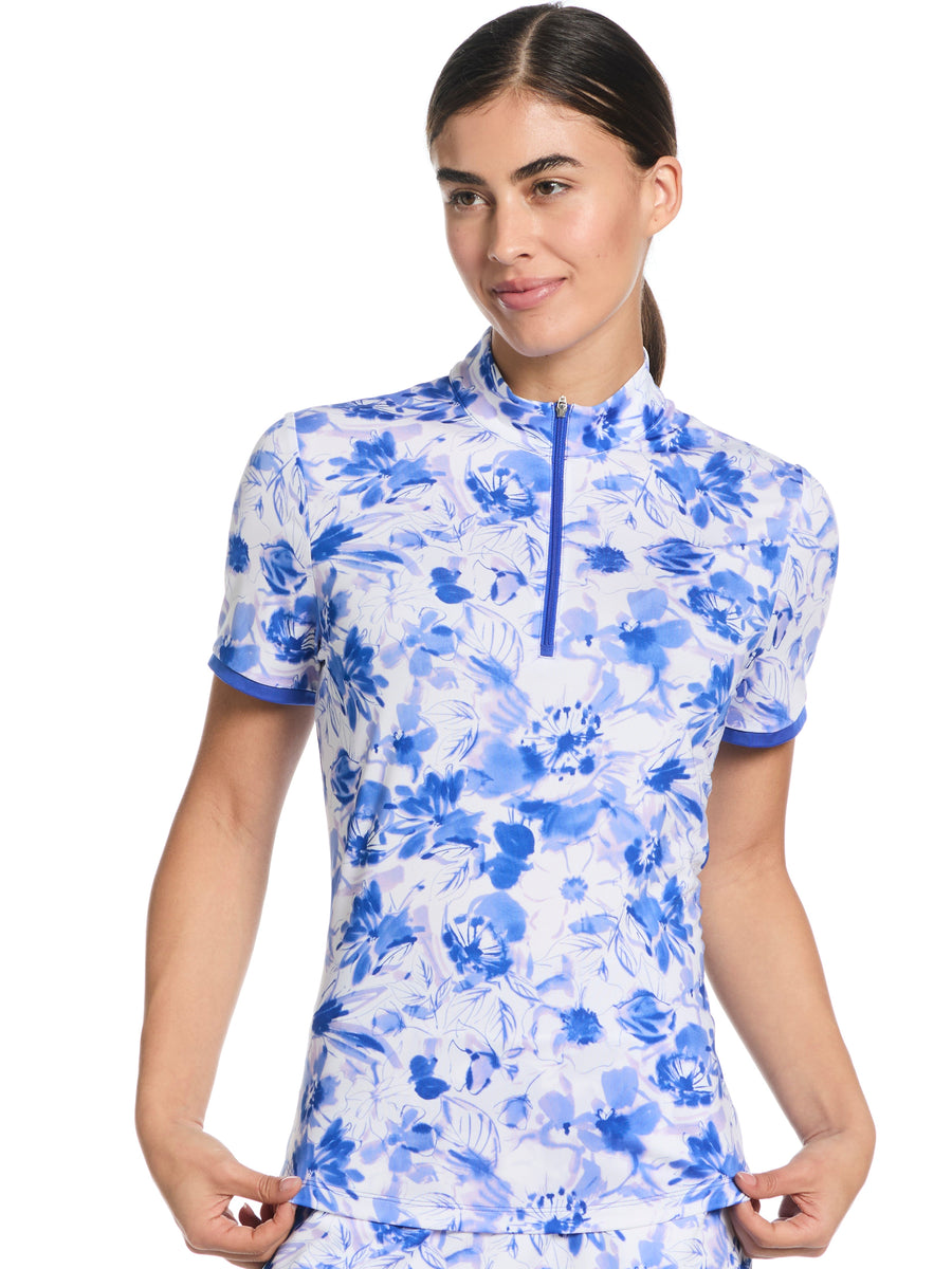 Womens Watercolor Zip Polo