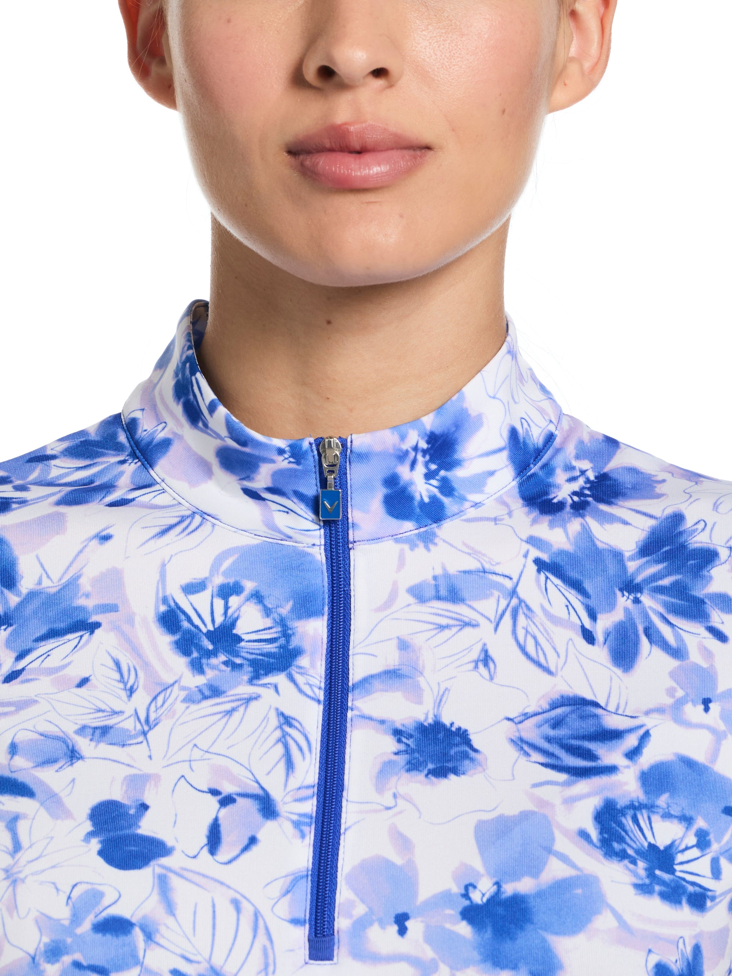 Womens Watercolor Zip Polo