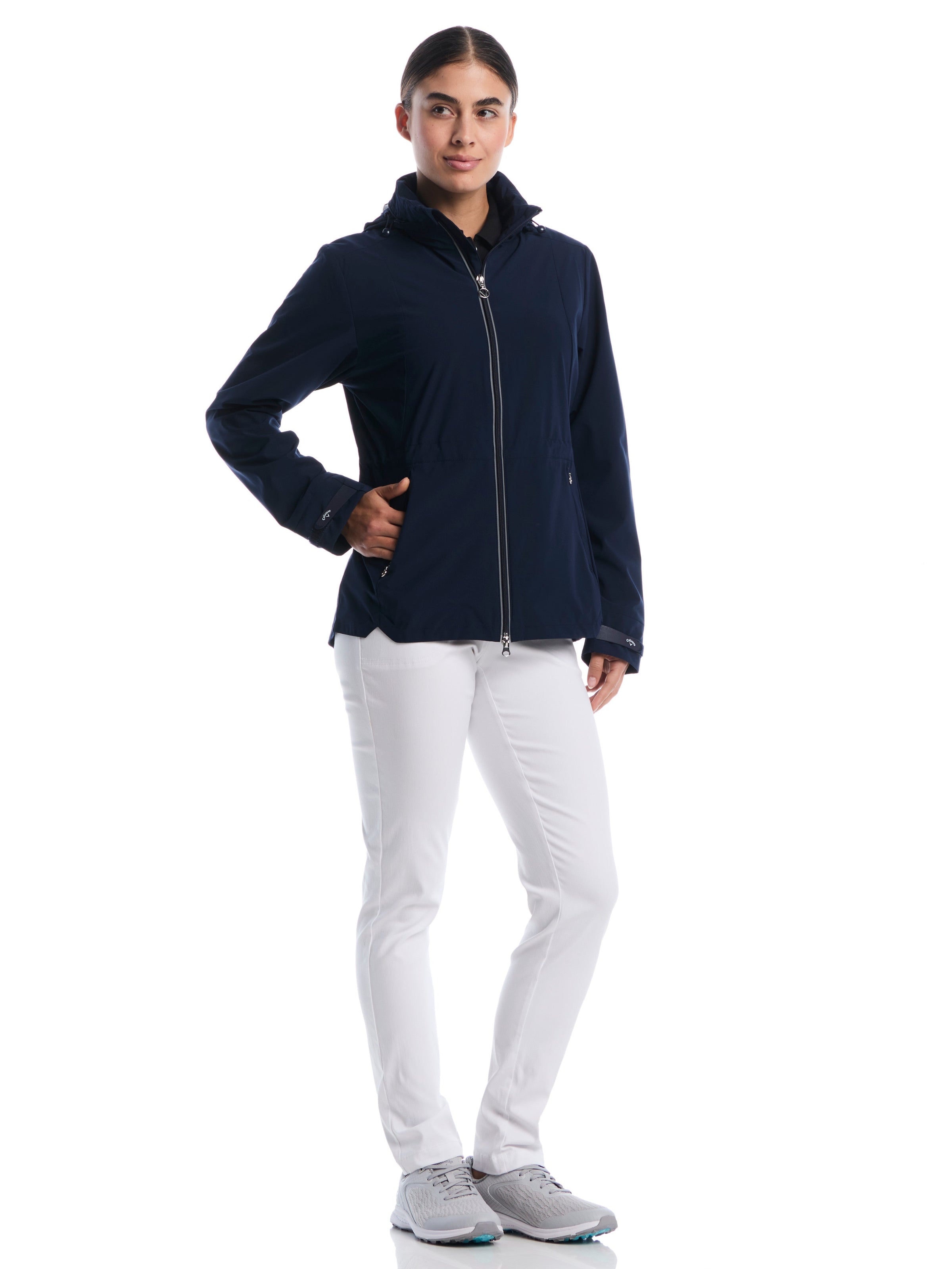 Womens Wind and Water Resistant Golf Jacket with Packable Hood