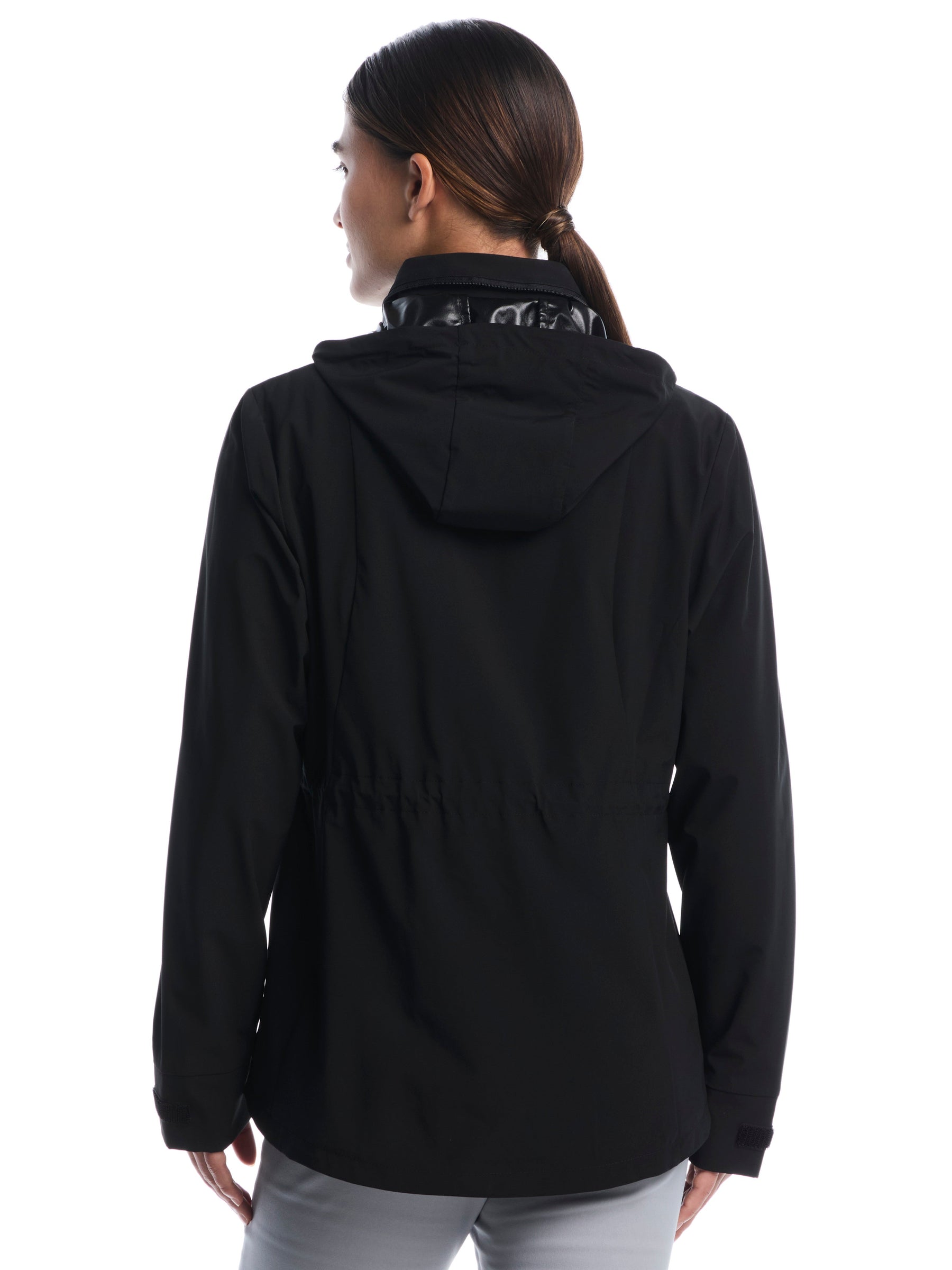 Womens Wind and Water Resistant Golf Jacket with Packable Hood