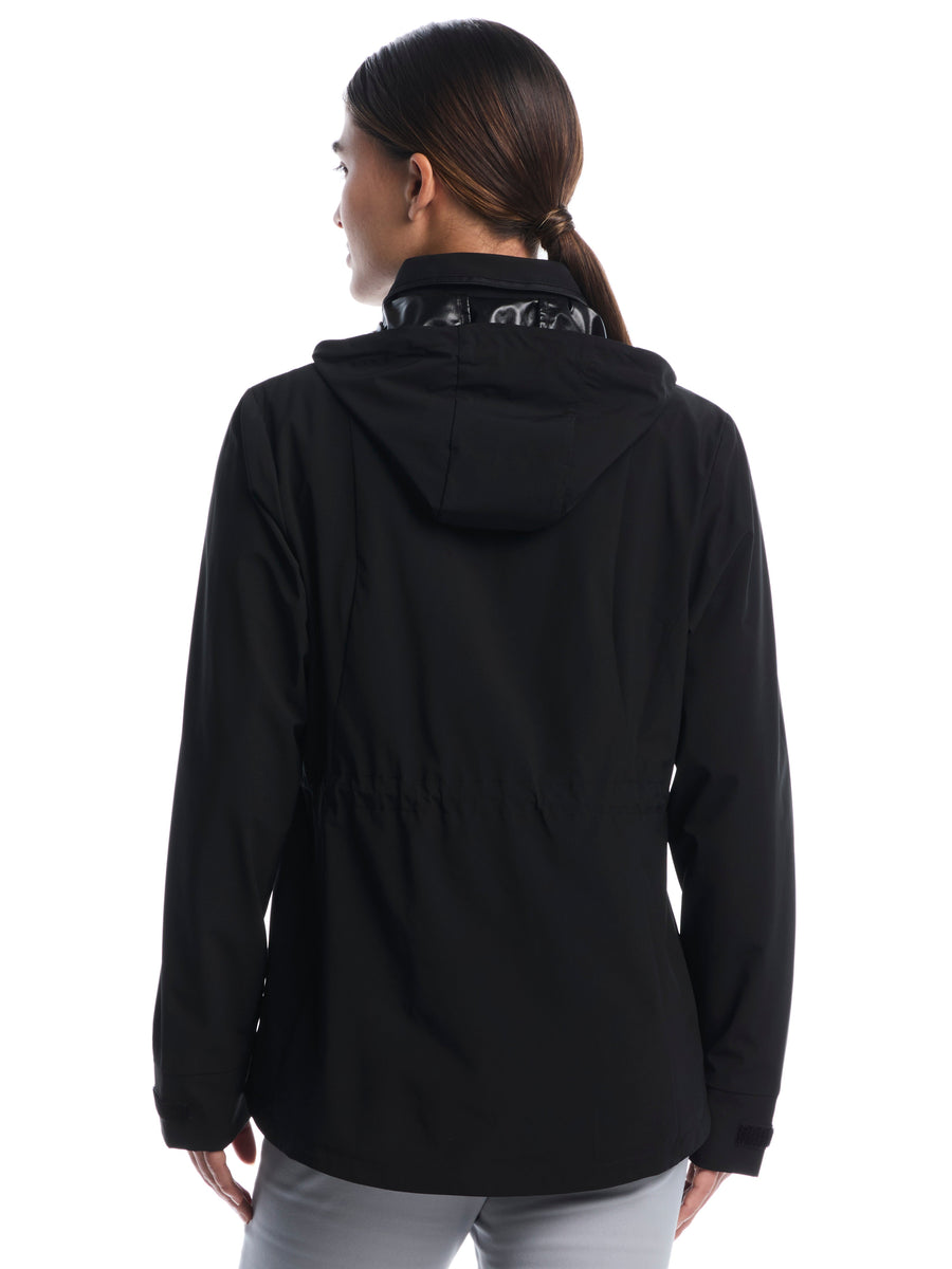 Womens Wind and Water Resistant Golf Jacket with Packable Hood